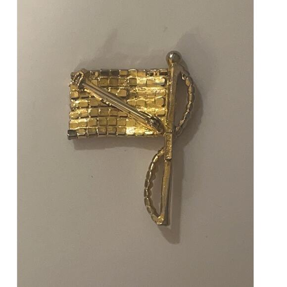 Vintage Rafaelian American Flag Brooch Pin Brass Rhinestone - Picture 3 of 10
